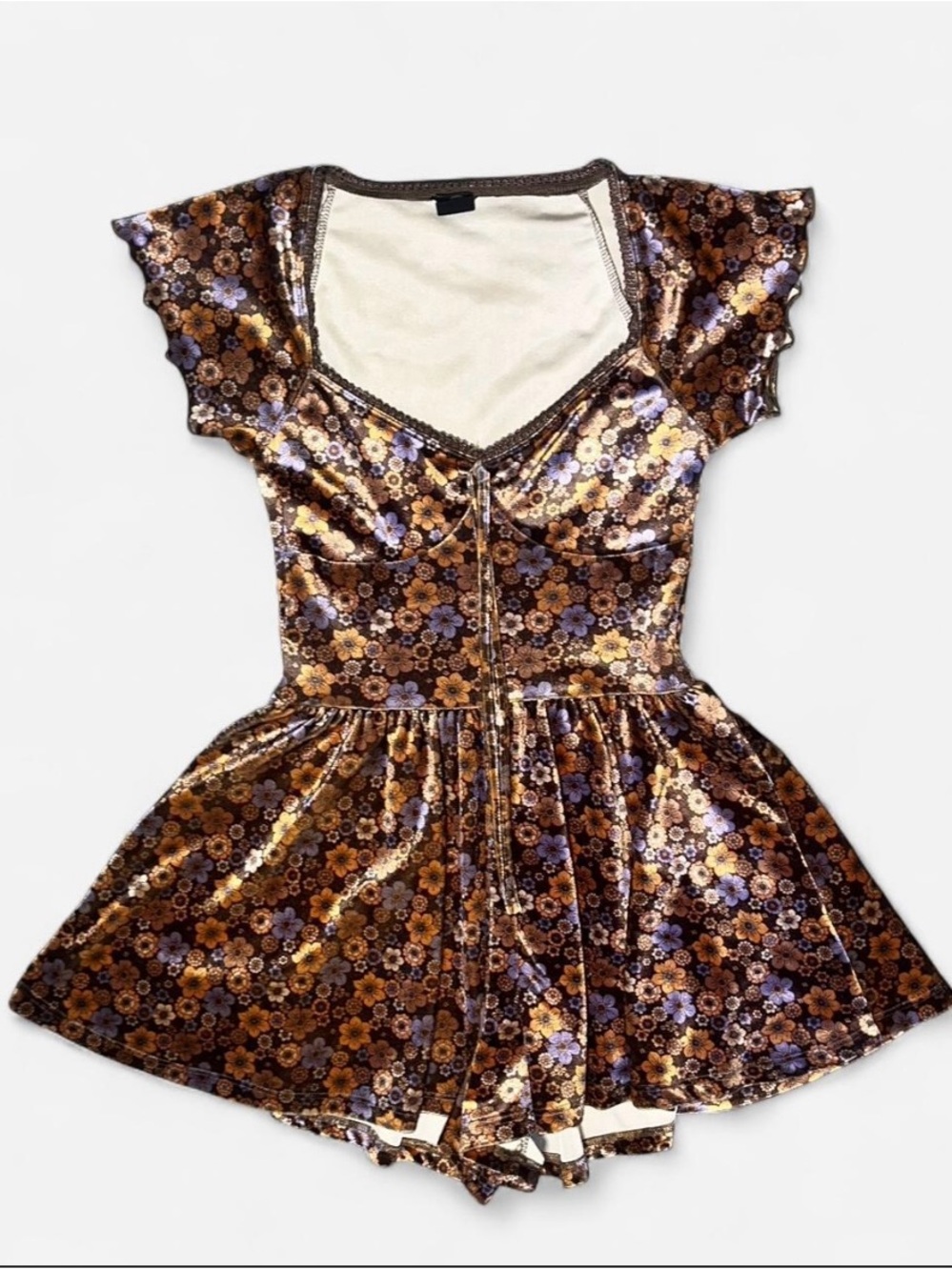 Urban Outfitters Velvet Floral Romper in Brown and Lavender